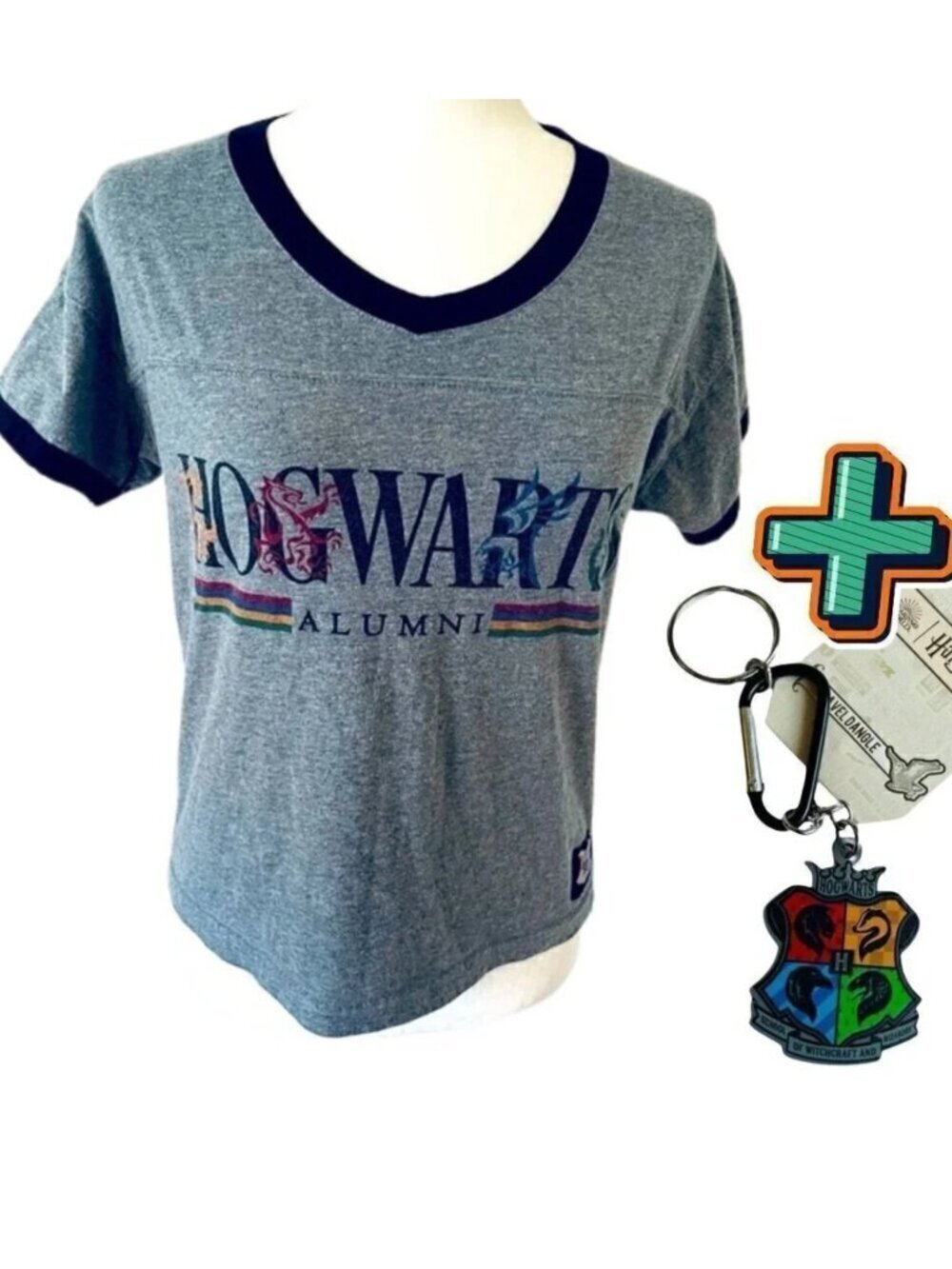 Lot of NWT Harry Potter Keychain Hogwarts Houses + Hogwarts T-Shirt  (Size XS)